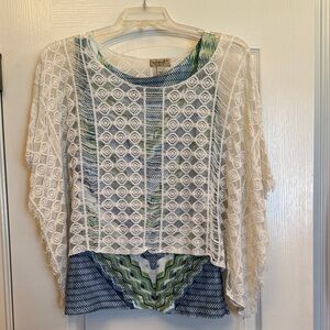 ONE WORLD Cream Lace Overlay Top, Size 3x
